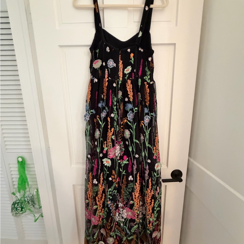 Anthropologie Black Maxi Dress with Multicolor Floral Embroidery